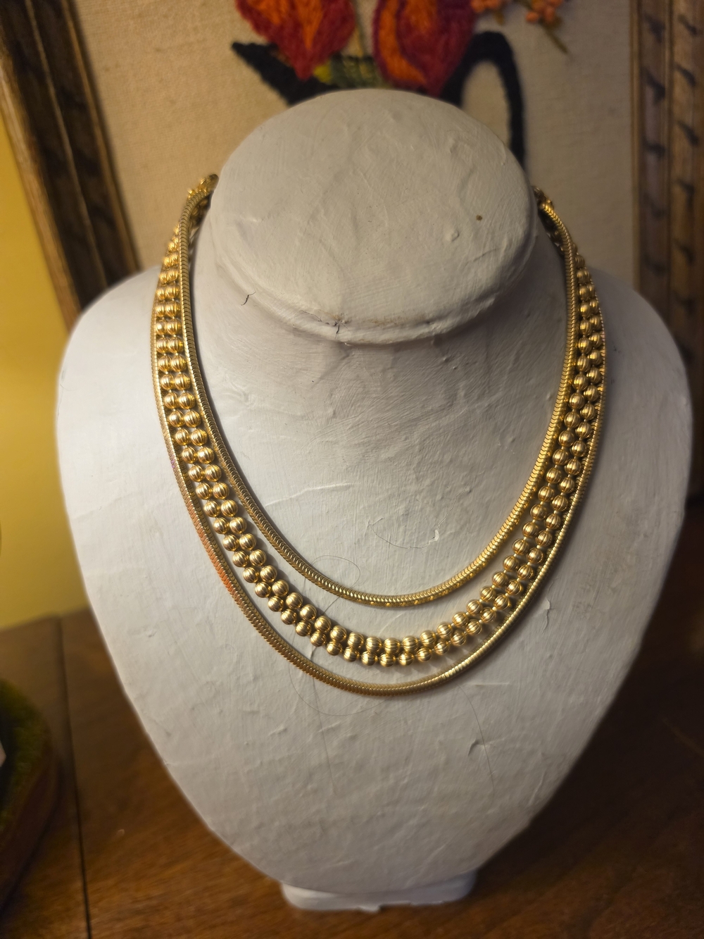Vintage Gold-Tone Layered Beaded Necklace